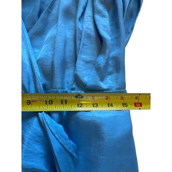Zara Womens Blue Wrap Dress With Belt Sz M Viscose Chic Street Style Silky Feel - Picture 9 of 10